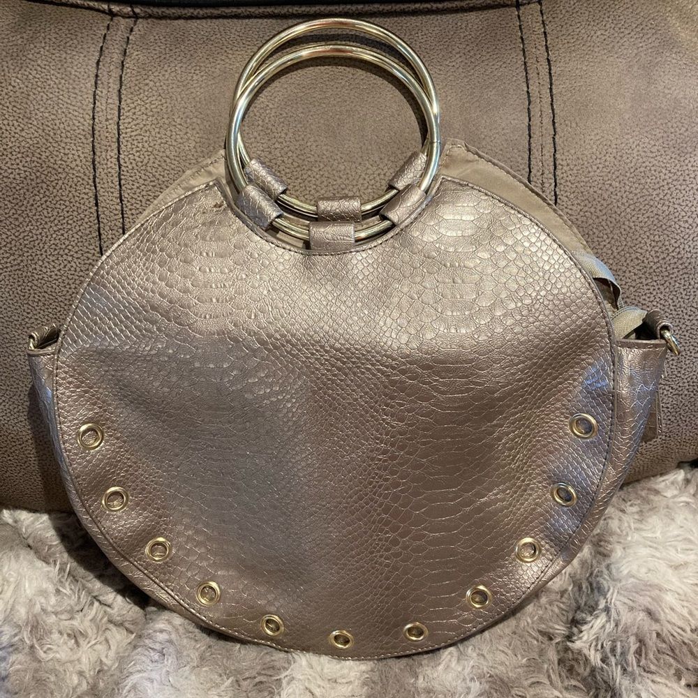 Purse Handbag Taupe Gold Large Vintage Tan